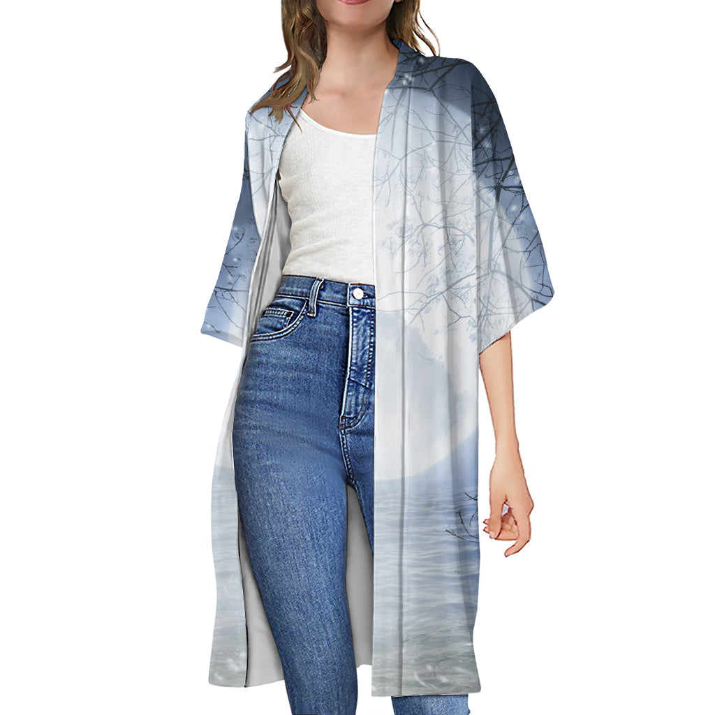 Halloween Moonlight Print Open Front Beach Cover Up