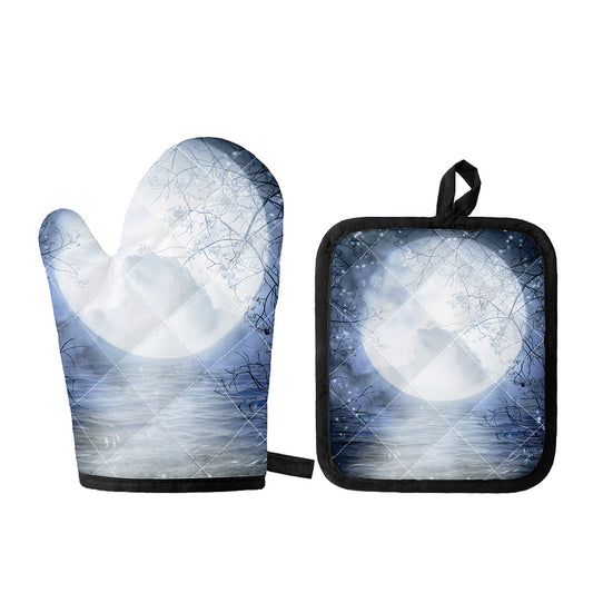 Halloween Moonlight Print Oven Mitt And Pot Holder Set