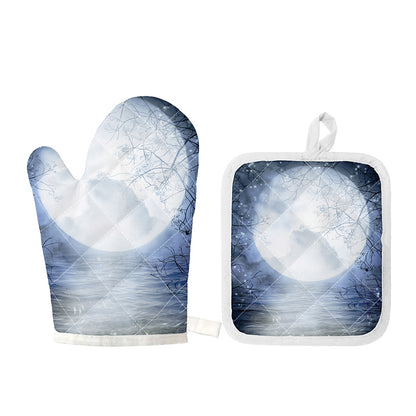 Halloween Moonlight Print Oven Mitt And Pot Holder Set