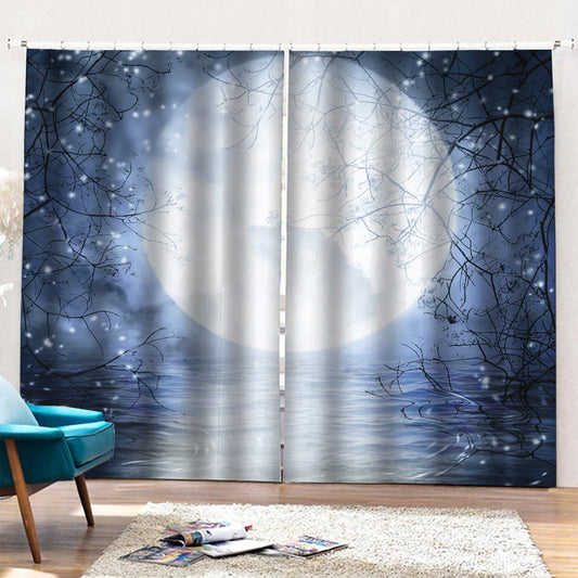 Halloween Moonlight Print Pencil Pleat Curtains