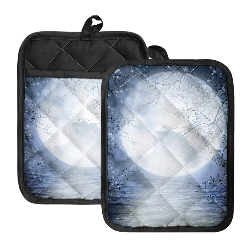 Halloween Moonlight Print Pot Holders With Pocket