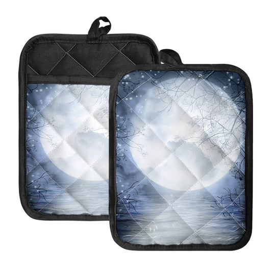 Halloween Moonlight Print Pot Holders With Pocket