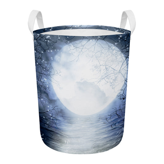Halloween Moonlight Print Round Laundry Basket