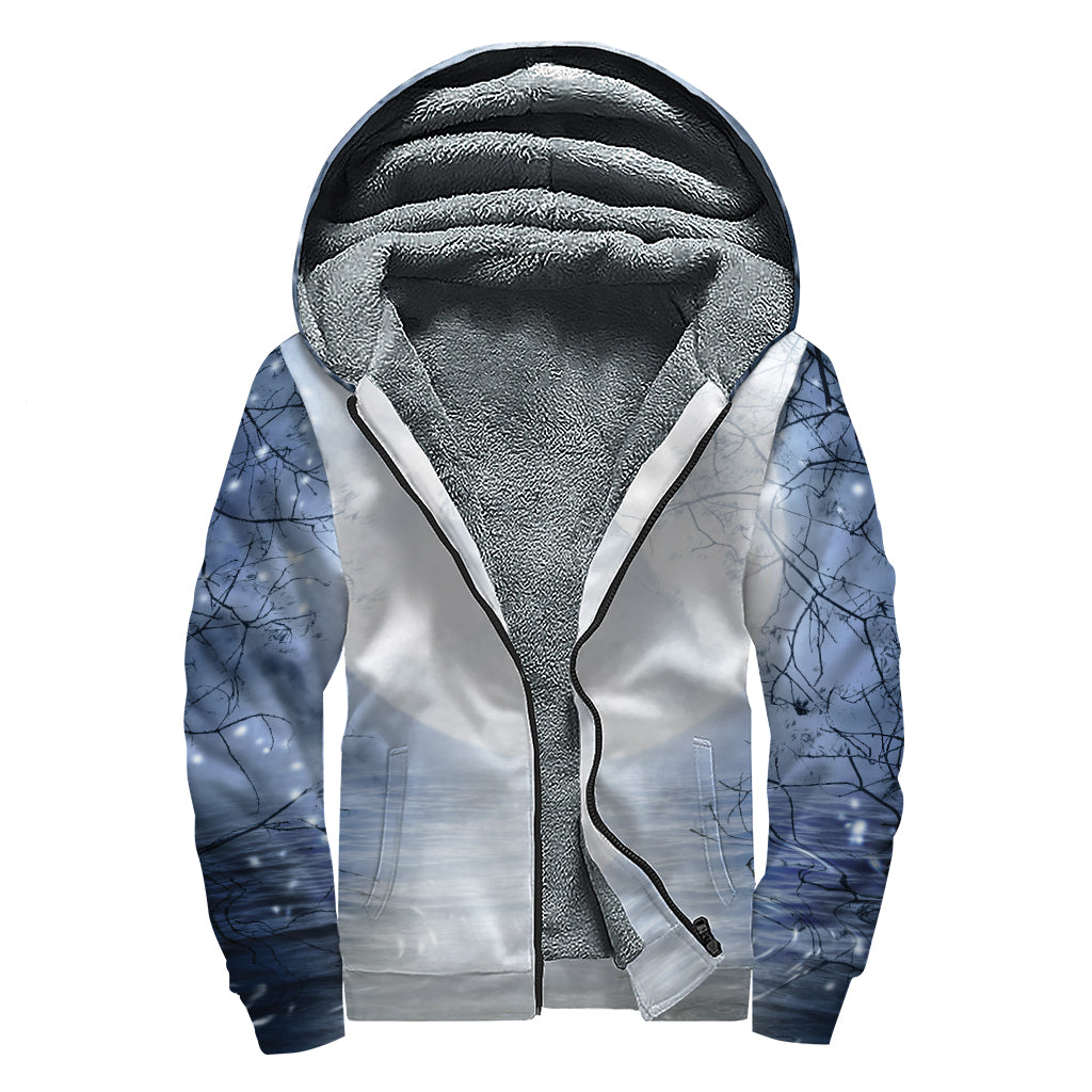 Halloween Moonlight Print Sherpa Lined Zip Up Hoodie