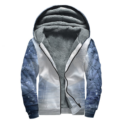 Halloween Moonlight Print Sherpa Lined Zip Up Hoodie