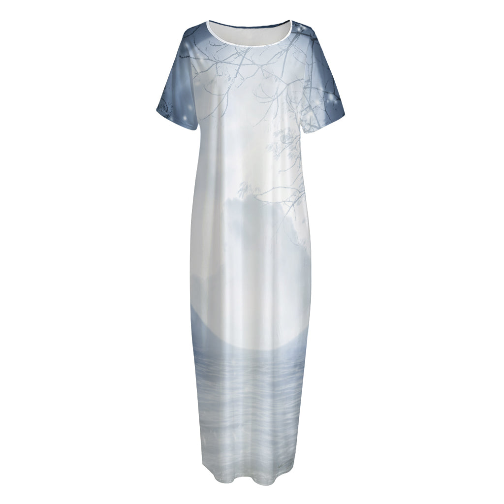 Halloween Moonlight Print Short Sleeve Long Nightdress