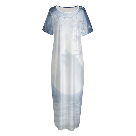 Halloween Moonlight Print Short Sleeve Long Nightdress