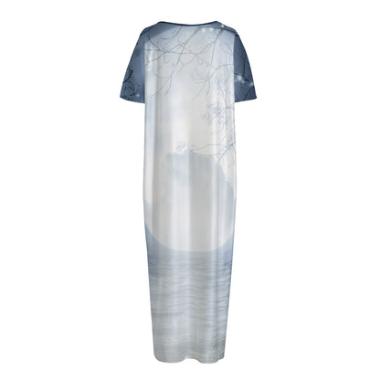 Halloween Moonlight Print Short Sleeve Long Nightdress