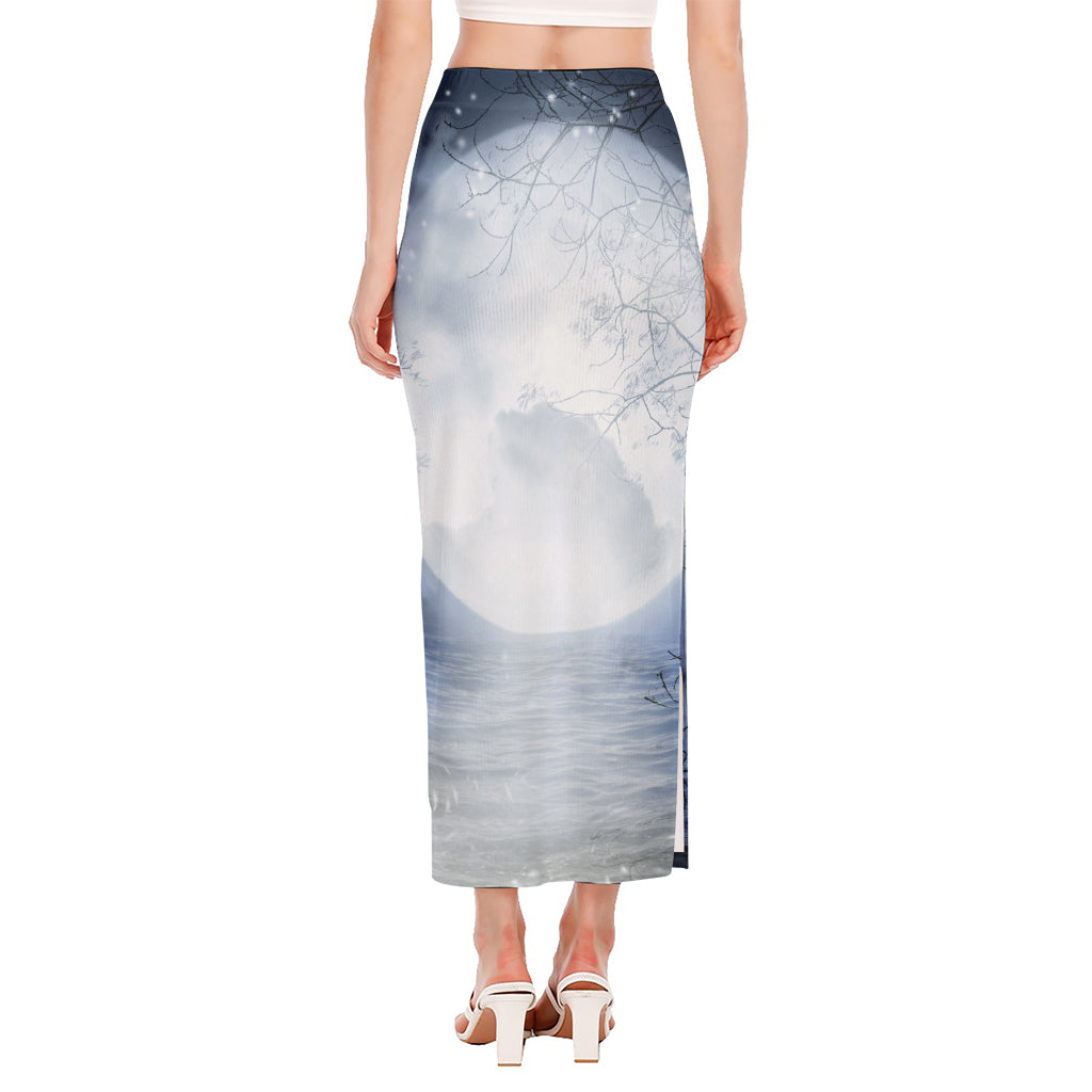 Halloween Moonlight Print Side Slit Maxi Skirt
