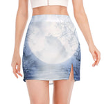 Halloween Moonlight Print Side Slit Mini Skirt