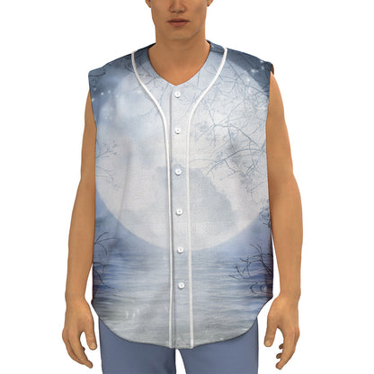 Halloween Moonlight Print Sleeveless Baseball Jersey