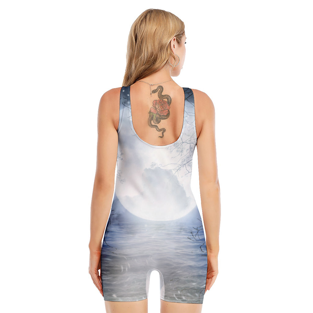 Halloween Moonlight Print Sleeveless One Piece Swimsuit