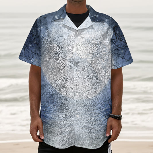 Halloween Moonlight Print Textured Short Sleeve Shirt