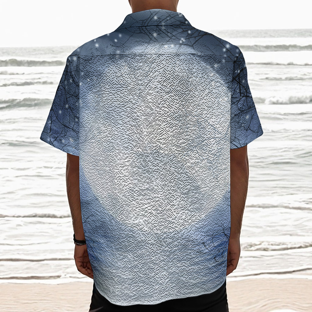 Halloween Moonlight Print Textured Short Sleeve Shirt