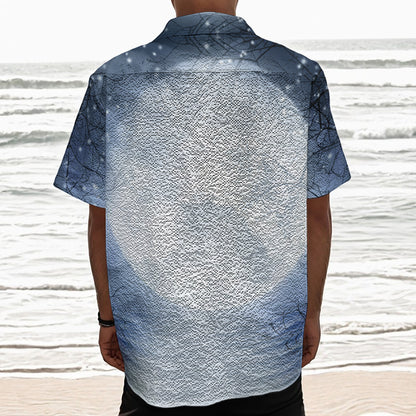 Halloween Moonlight Print Textured Short Sleeve Shirt