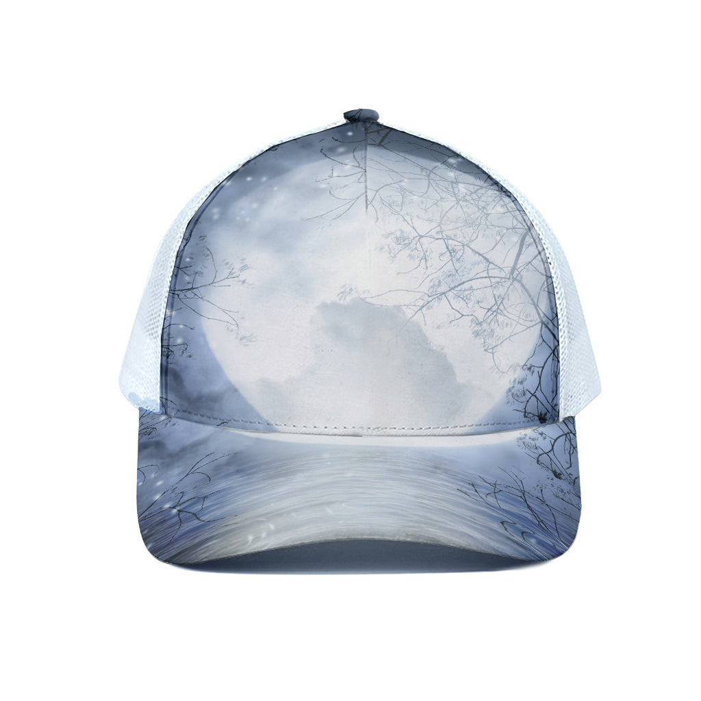 Halloween Moonlight Print White Mesh Trucker Cap