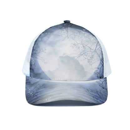 Halloween Moonlight Print White Mesh Trucker Cap