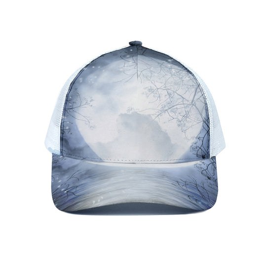 Halloween Moonlight Print White Mesh Trucker Cap