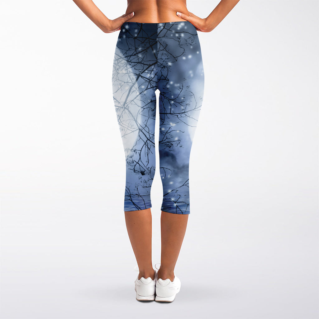 Halloween Moonlight Print Women's Capri Leggings