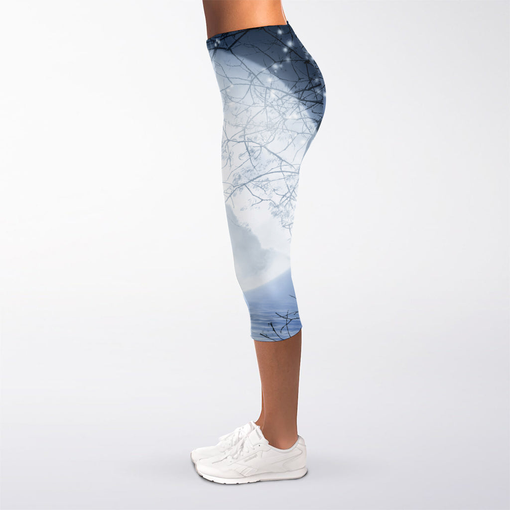 Halloween Moonlight Print Women's Capri Leggings