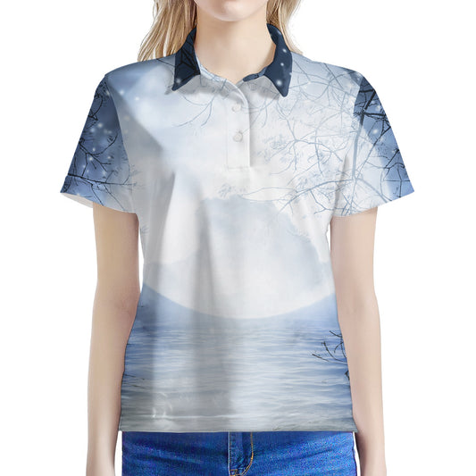Halloween Moonlight Print Women's Polo Shirt