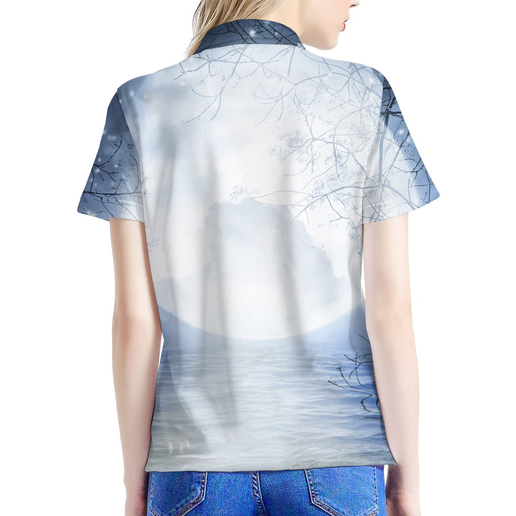Halloween Moonlight Print Women's Polo Shirt