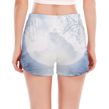 Halloween Moonlight Print Women's Split Running Shorts