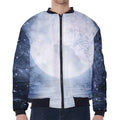Halloween Moonlight Print Zip Sleeve Bomber Jacket