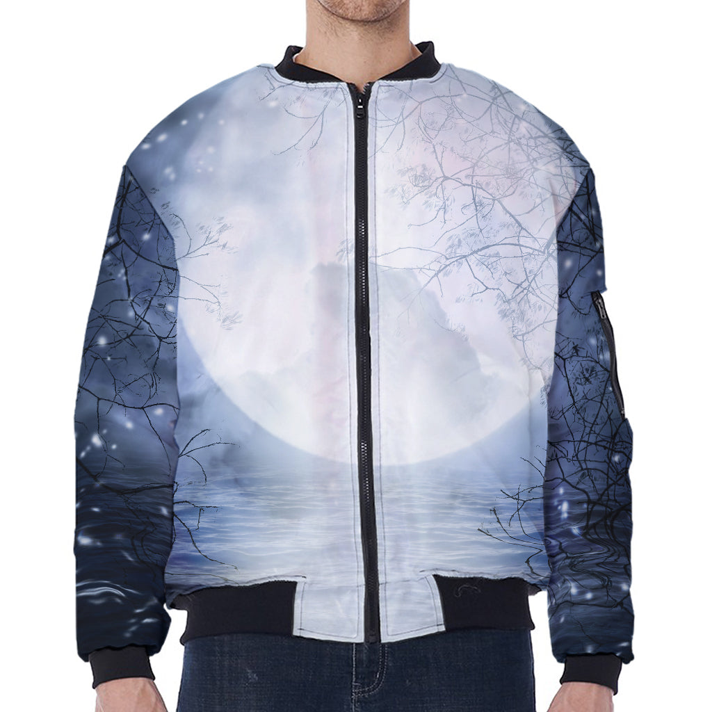Halloween Moonlight Print Zip Sleeve Bomber Jacket