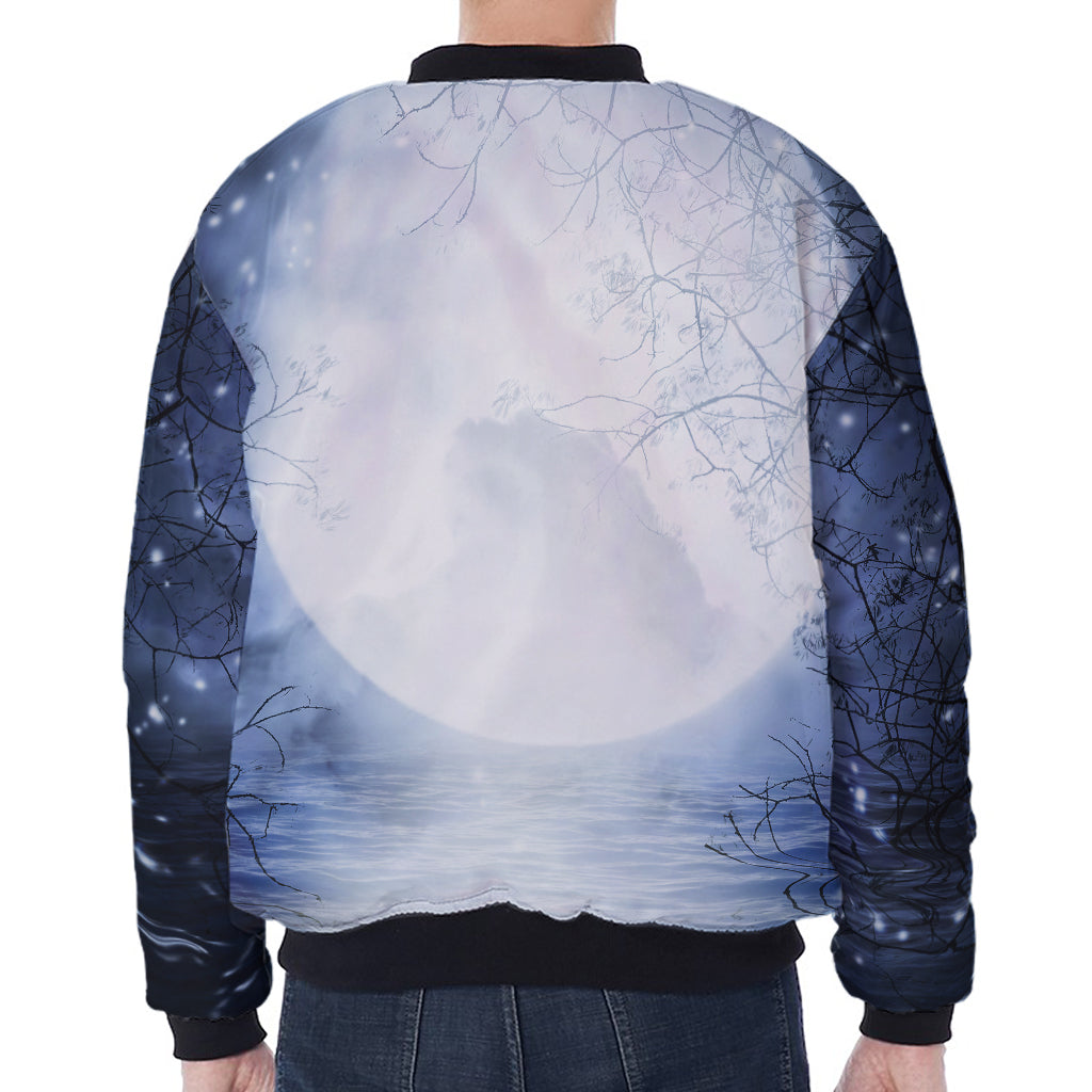 Halloween Moonlight Print Zip Sleeve Bomber Jacket
