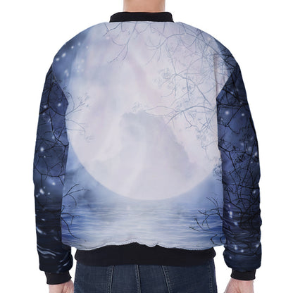 Halloween Moonlight Print Zip Sleeve Bomber Jacket