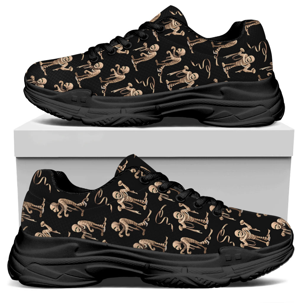 Halloween Mummy Pattern Print Black Chunky Shoes