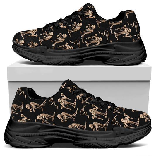 Halloween Mummy Pattern Print Black Chunky Shoes