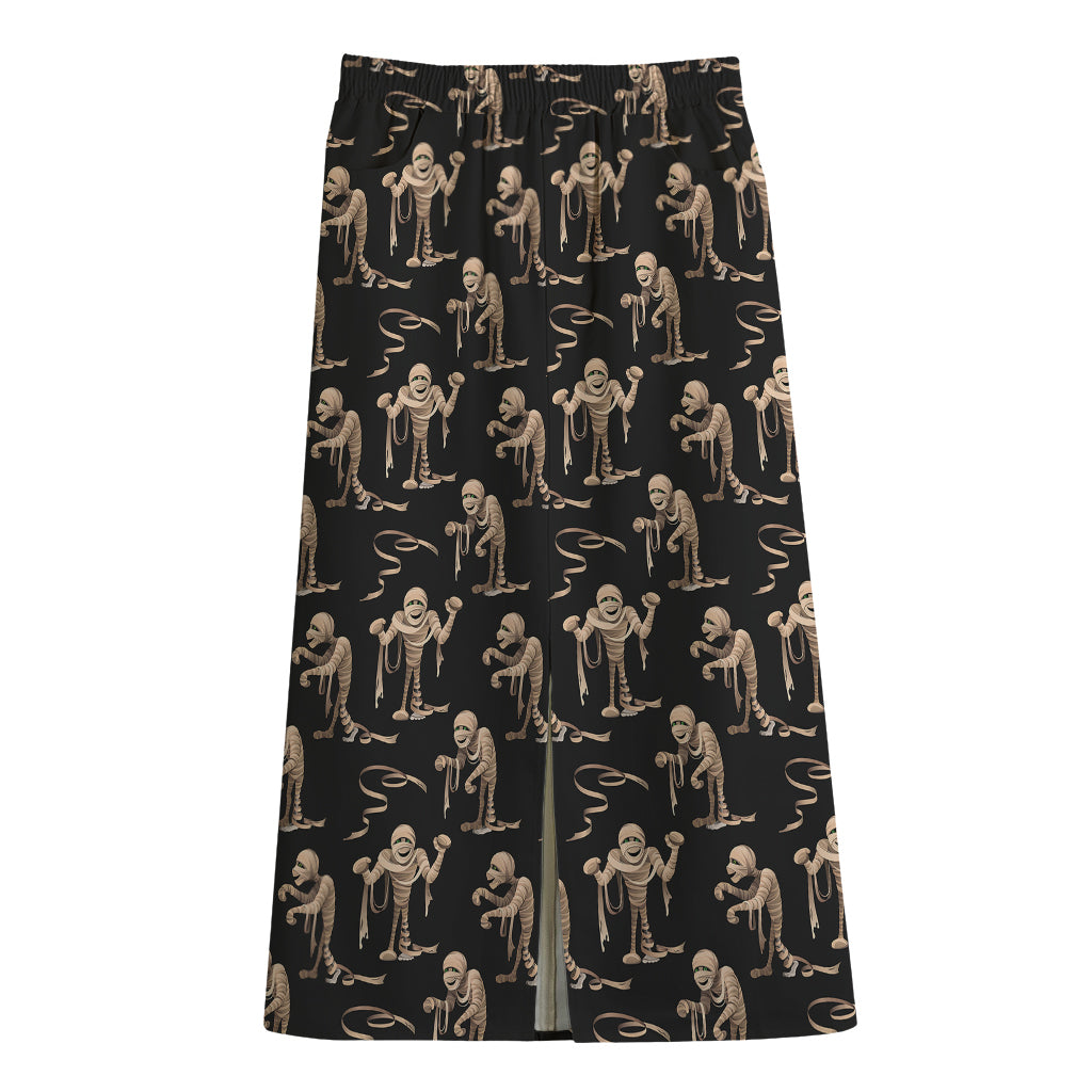 Halloween Mummy Pattern Print Cotton Front Slit Maxi Skirt