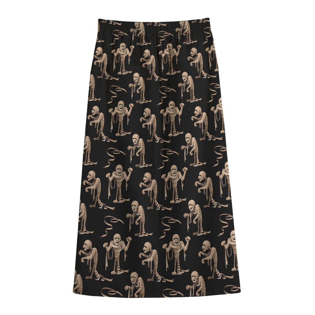 Halloween Mummy Pattern Print Cotton Front Slit Maxi Skirt