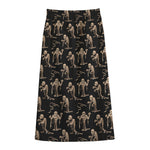 Halloween Mummy Pattern Print Cotton Front Slit Maxi Skirt