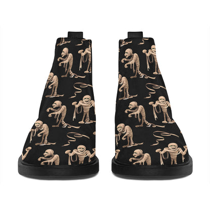 Halloween Mummy Pattern Print Flat Ankle Boots