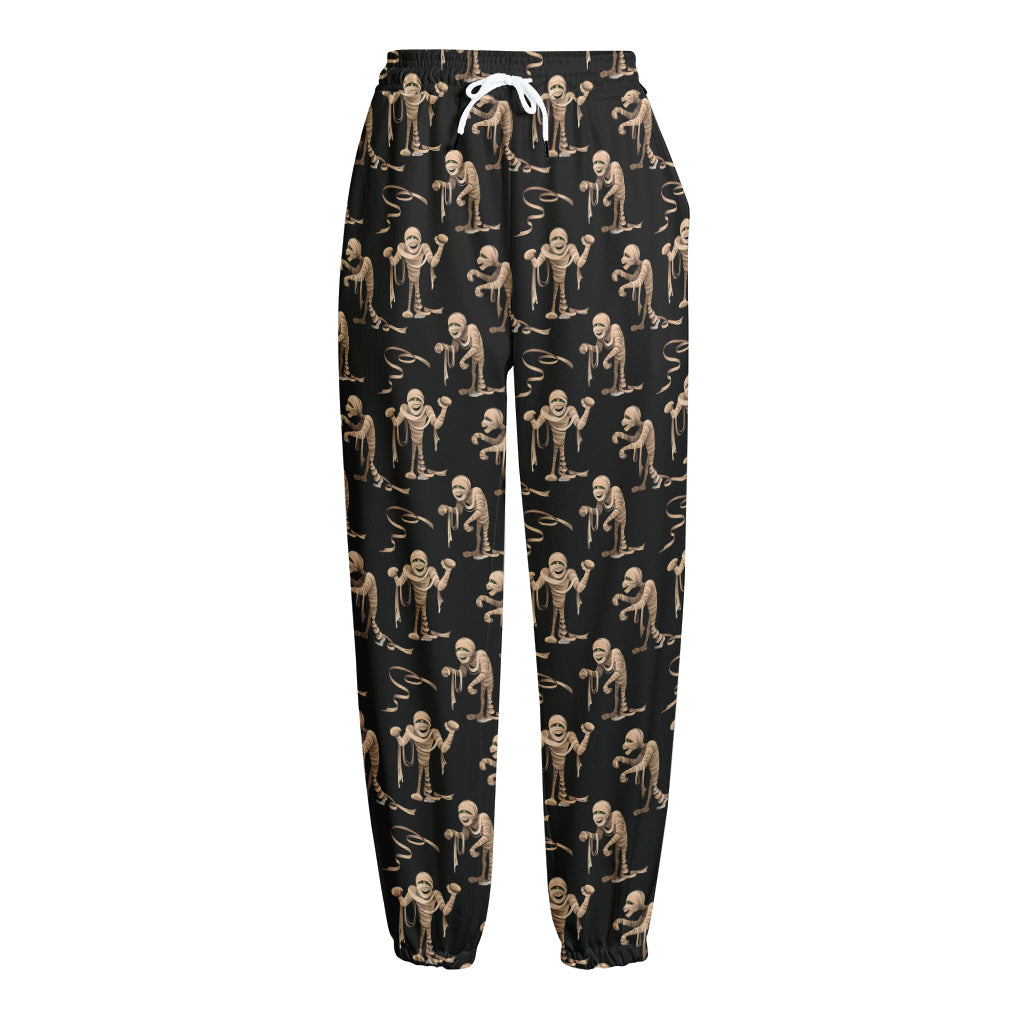 Halloween Mummy Pattern Print Fleece Lined Knit Pants
