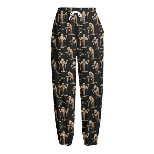 Halloween Mummy Pattern Print Fleece Lined Knit Pants