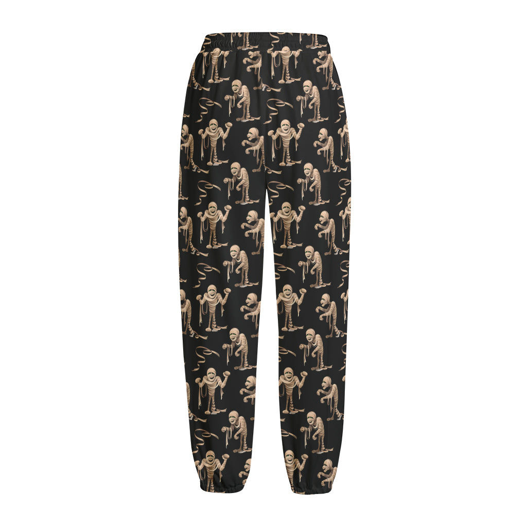 Halloween Mummy Pattern Print Fleece Lined Knit Pants