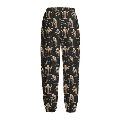 Halloween Mummy Pattern Print Fleece Lined Knit Pants