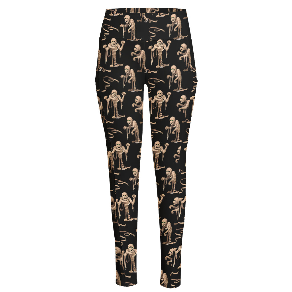 Halloween Mummy Pattern Print High-Waisted Pocket Leggings