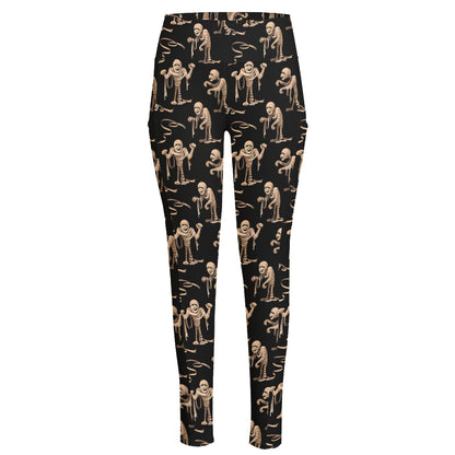 Halloween Mummy Pattern Print High-Waisted Pocket Leggings
