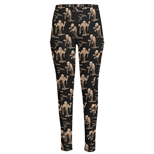 Halloween Mummy Pattern Print High-Waisted Pocket Leggings