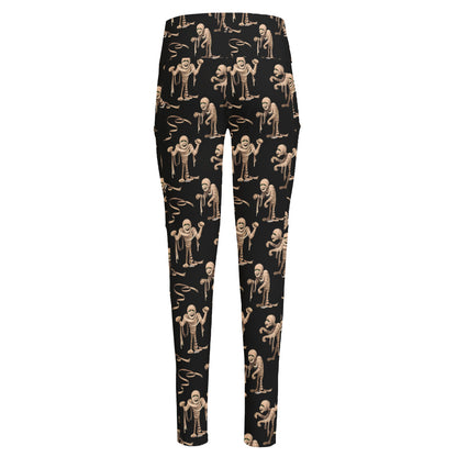 Halloween Mummy Pattern Print High-Waisted Pocket Leggings