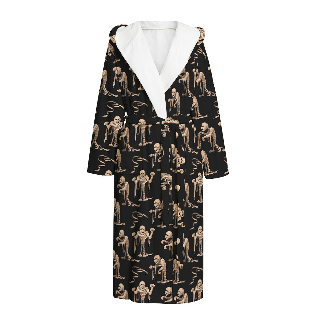 Halloween Mummy Pattern Print Hooded Bathrobe