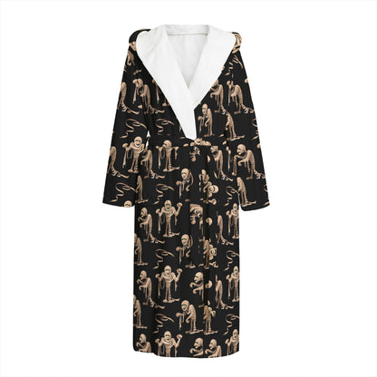 Halloween Mummy Pattern Print Hooded Bathrobe