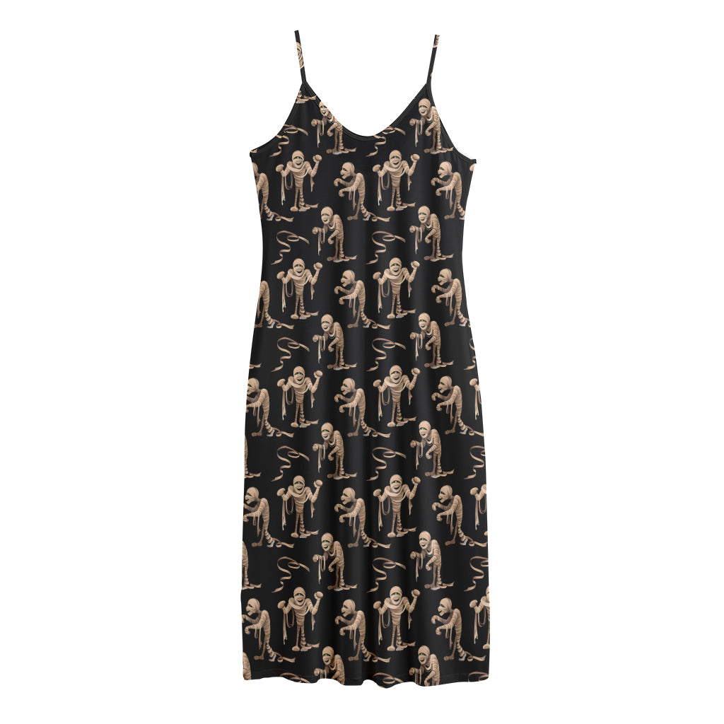 Halloween Mummy Pattern Print Jersey Midi Cami Dress