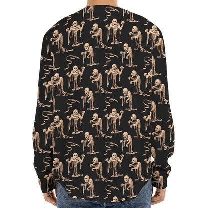 Halloween Mummy Pattern Print Long Sleeve Baseball Jersey