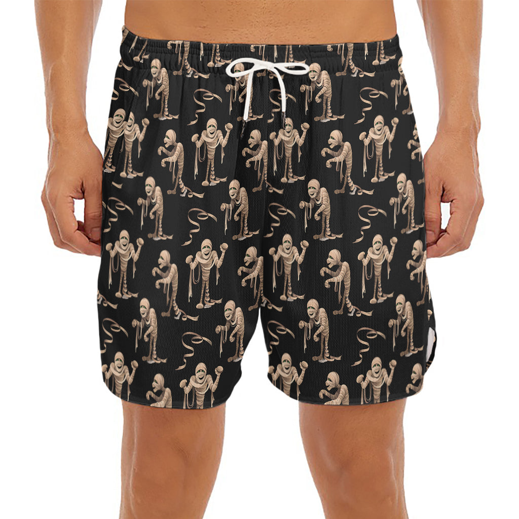 Halloween Mummy Pattern Print Men's Split Running Shorts